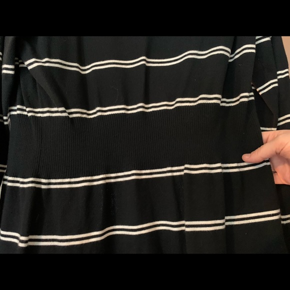 Anne Klein Petite Large Button Up Cardigan Black W/ white stripes - Picture 3 of 9